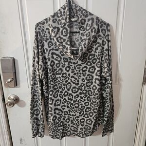 Cato Gray and Black Leopard Cowl Neck Sweater